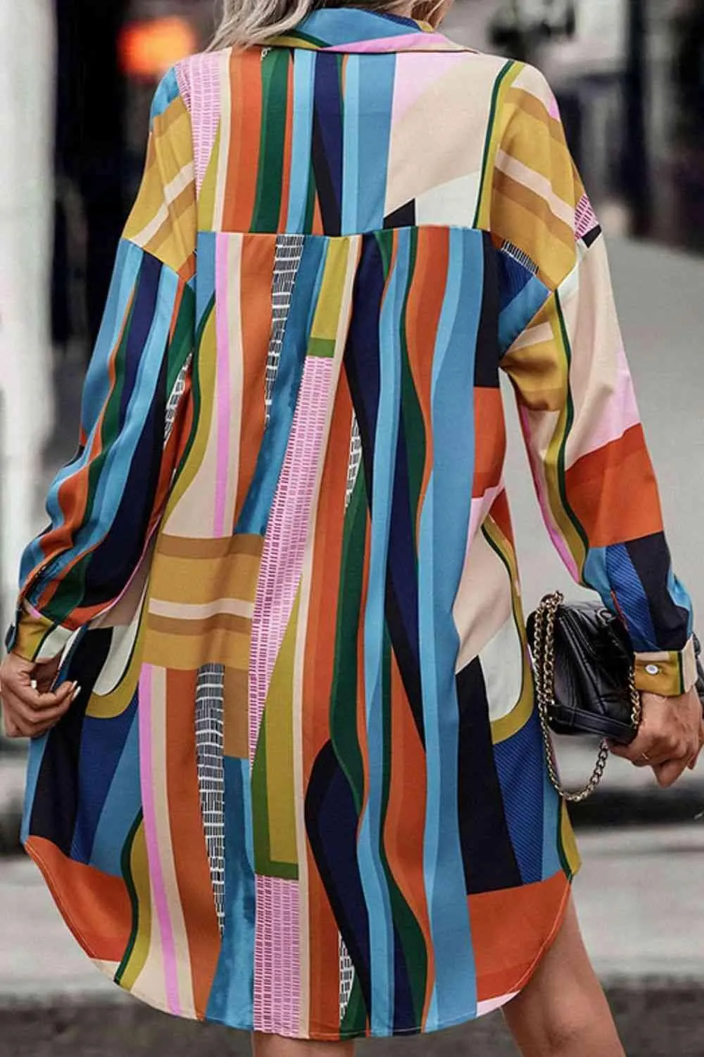 Artsy Abstract Print Long Sleeve Shirt Dress