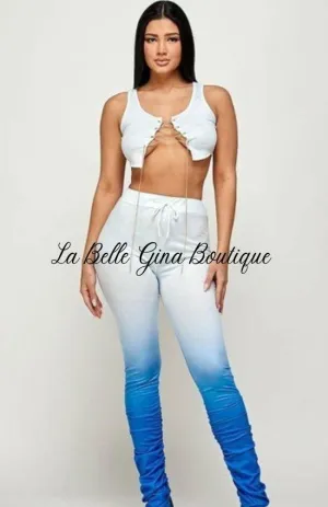 Avena Sleeveless Crop Top And Pants Set-Blue-FINAL SALE