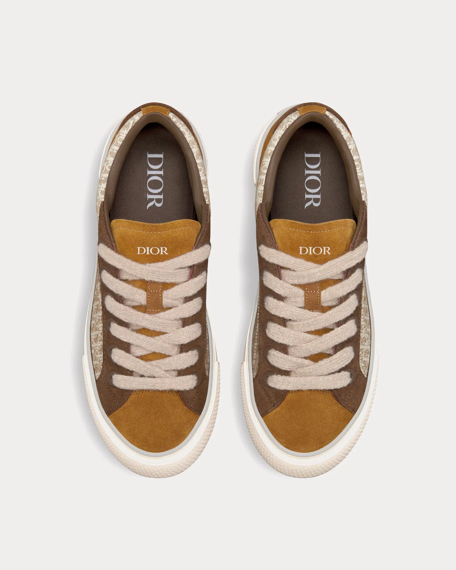 B33 Beige Dior Oblique Jacquard with Brown and Cognac Suede Low Top Sneakers