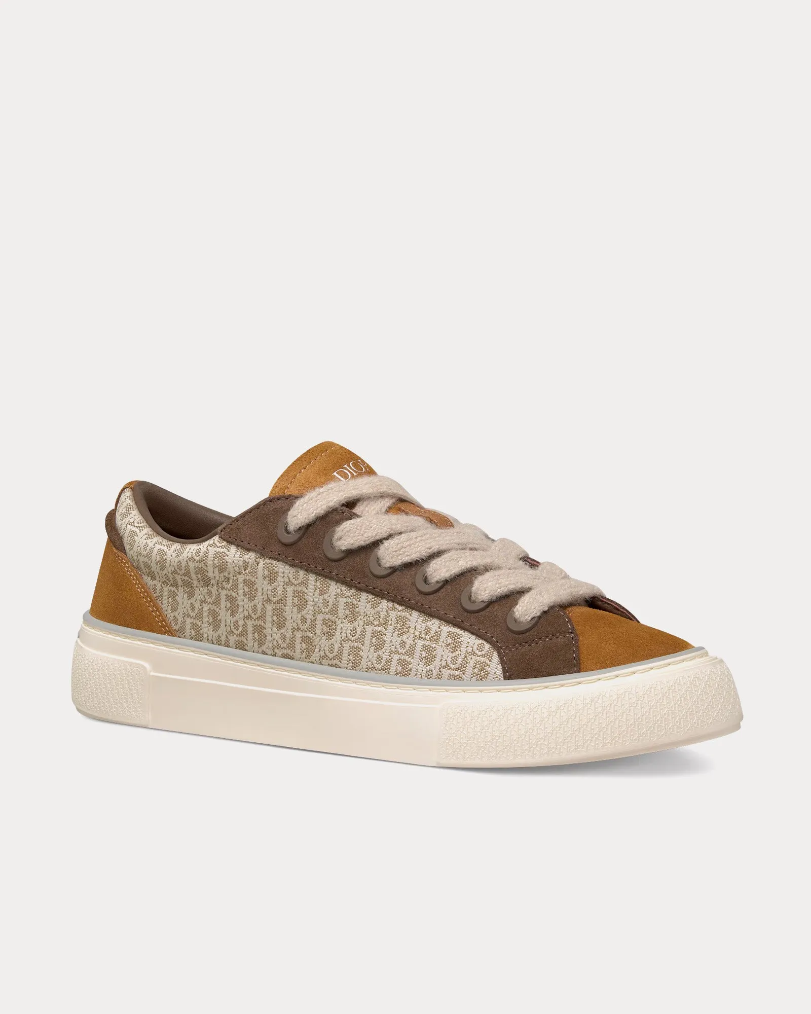 B33 Beige Dior Oblique Jacquard with Brown and Cognac Suede Low Top Sneakers