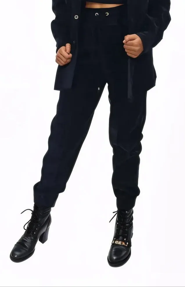 Buttery Soft Velvet Jogger Pants with Adjustable Waistband Black