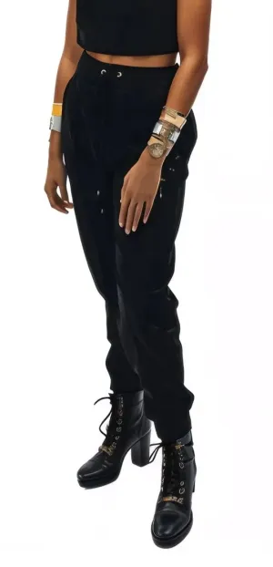Buttery Soft Velvet Jogger Pants with Adjustable Waistband Black