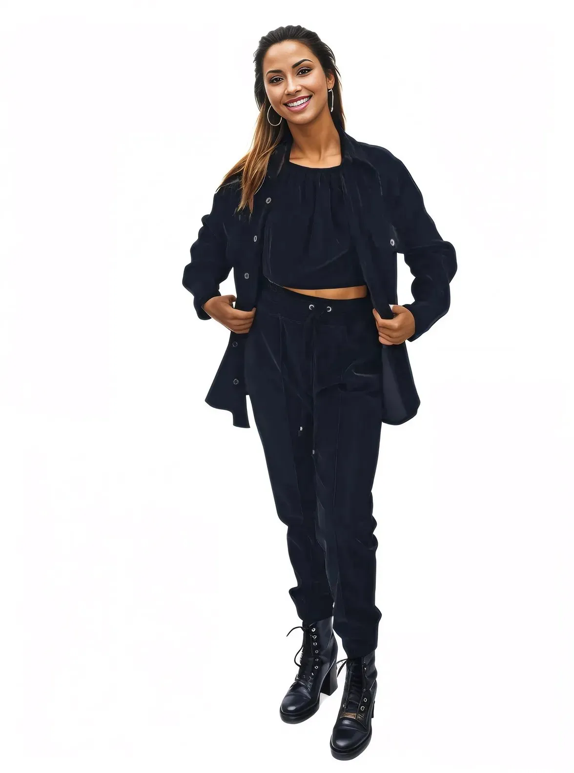 Buttery Soft Velvet Jogger Pants with Adjustable Waistband Black