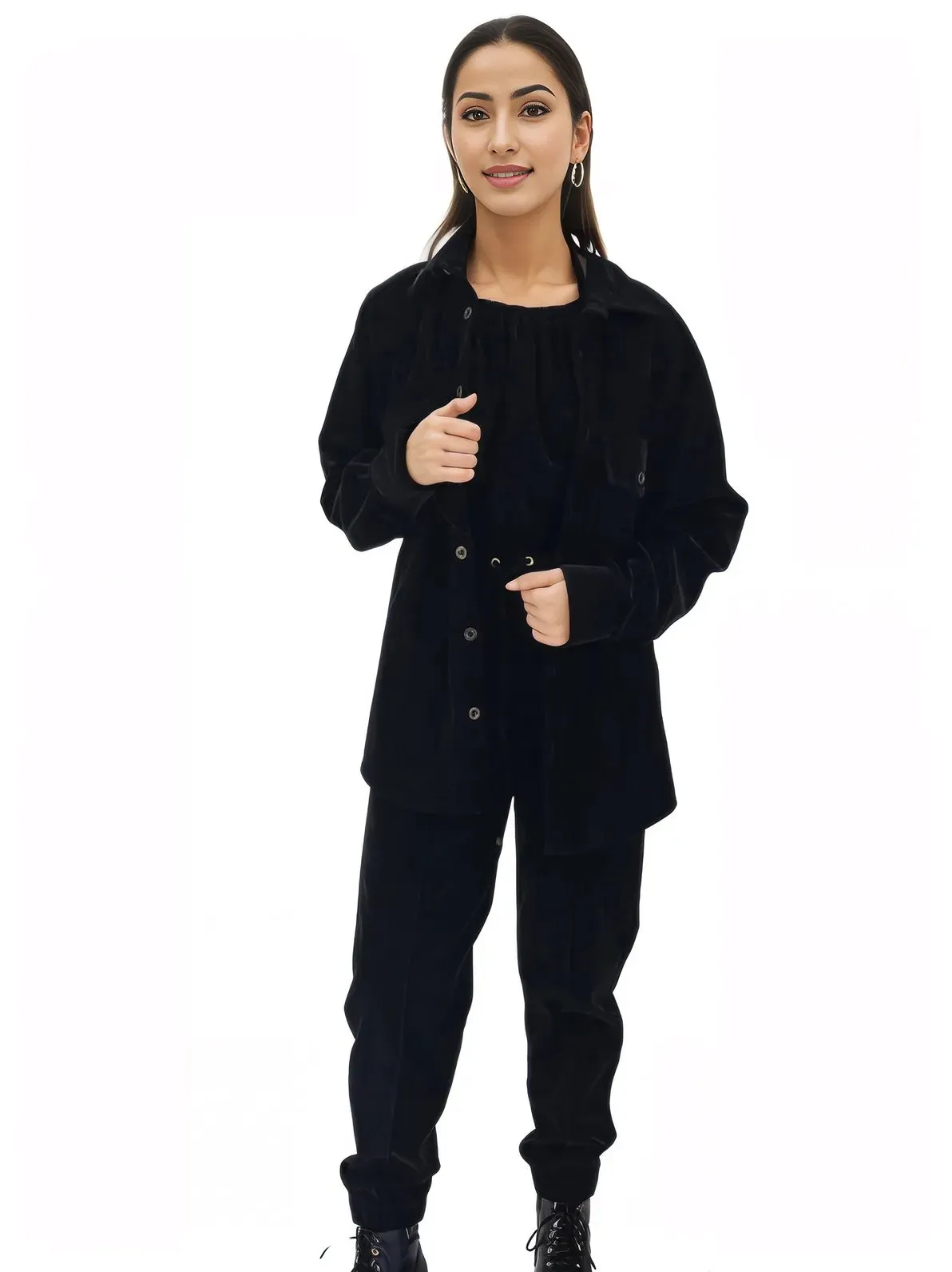 Buttery Soft Velvet Jogger Pants with Adjustable Waistband Black