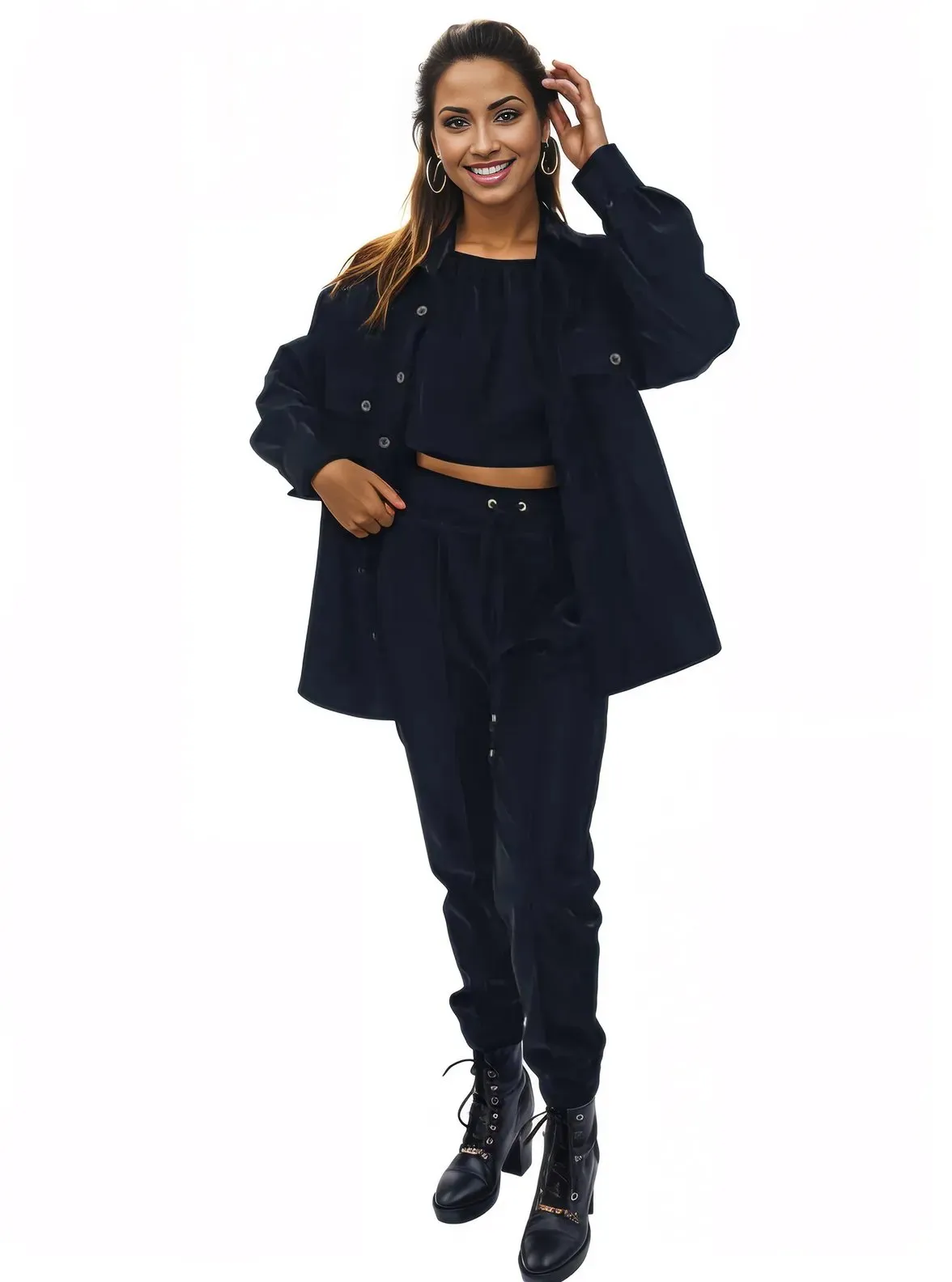 Buttery Soft Velvet Jogger Pants with Adjustable Waistband Black