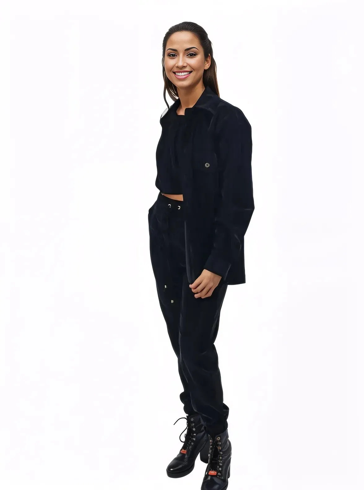Buttery Soft Velvet Jogger Pants with Adjustable Waistband Black