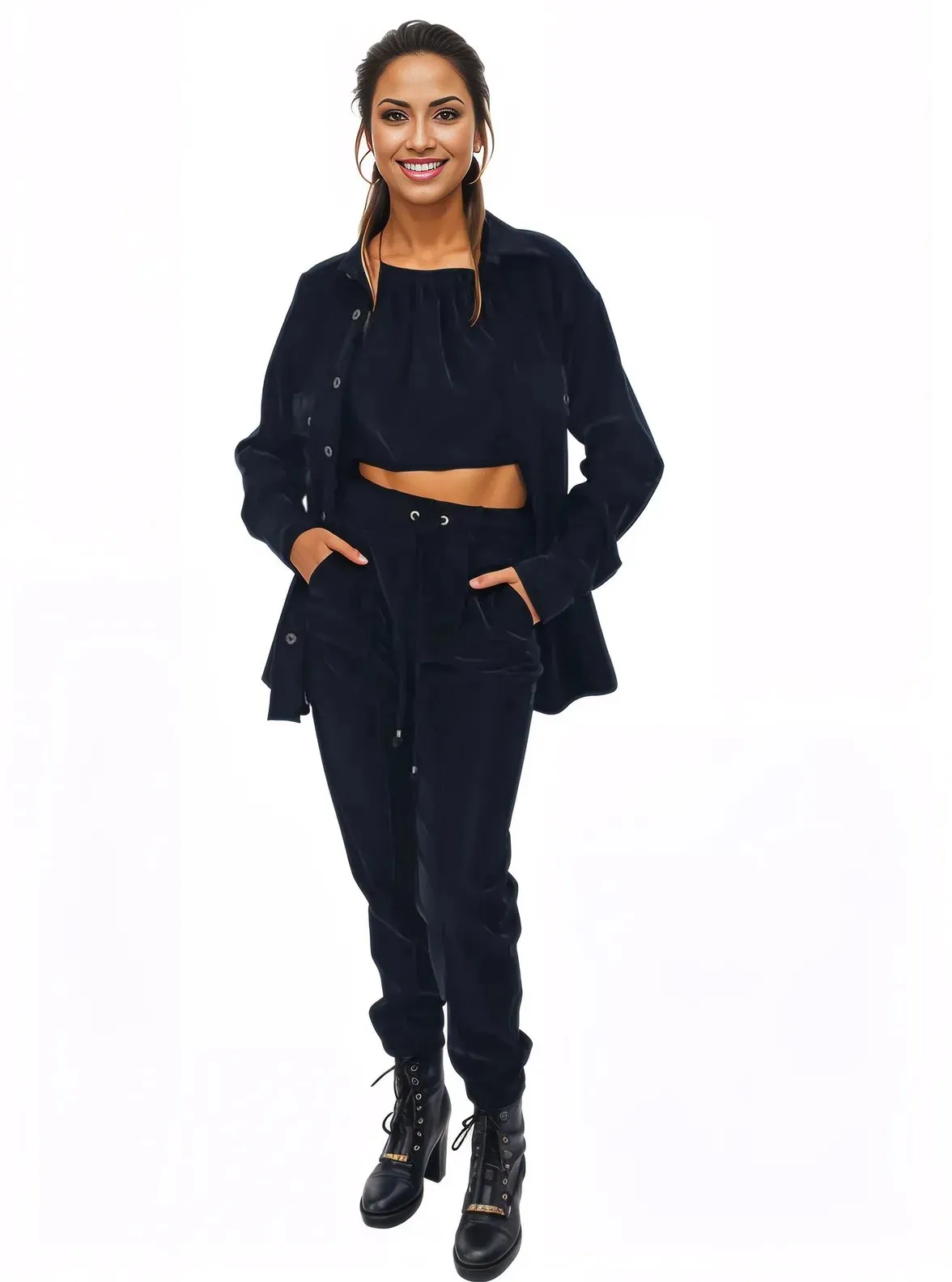 Buttery Soft Velvet Jogger Pants with Adjustable Waistband Black