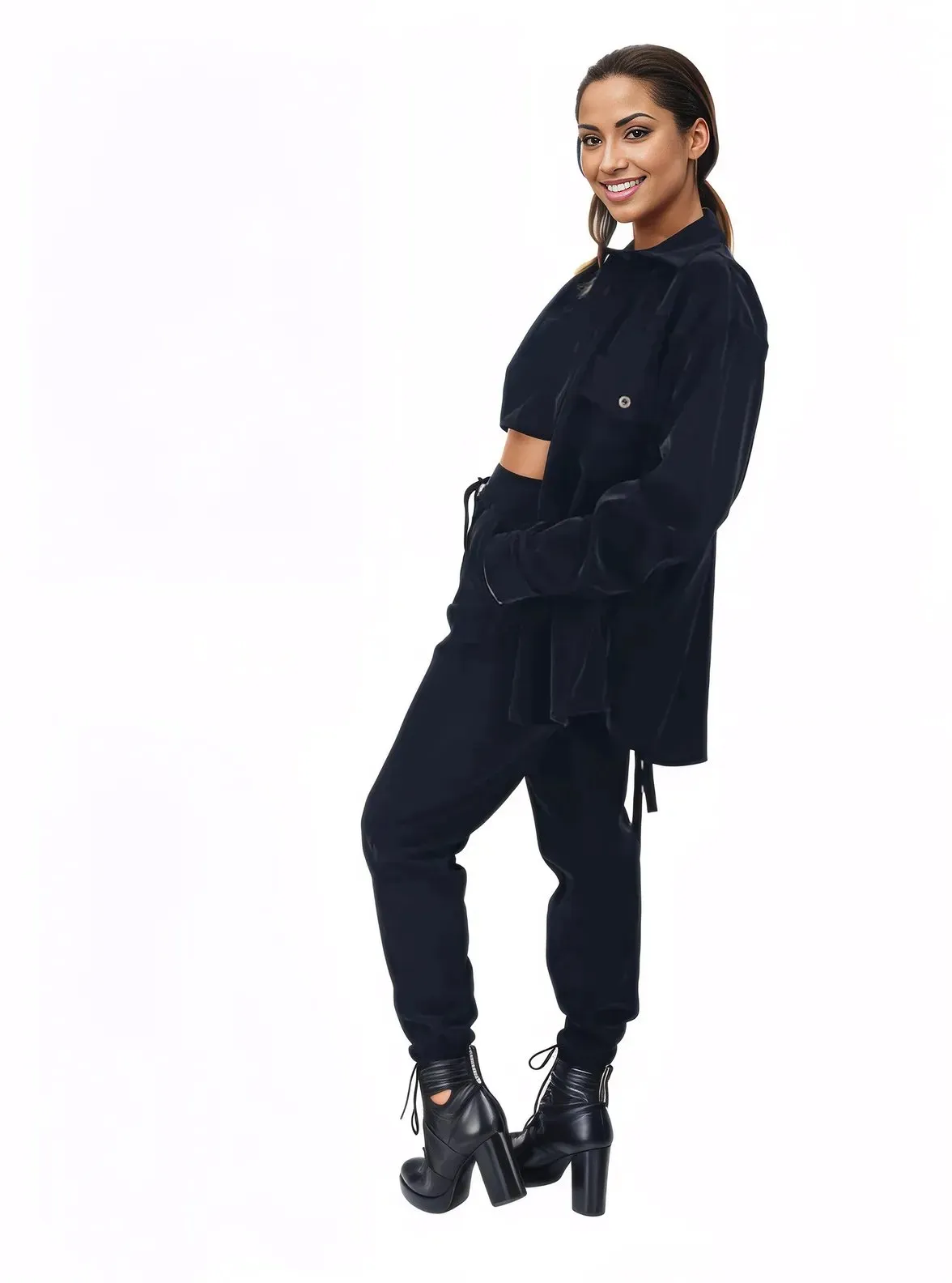Buttery Soft Velvet Jogger Pants with Adjustable Waistband Black