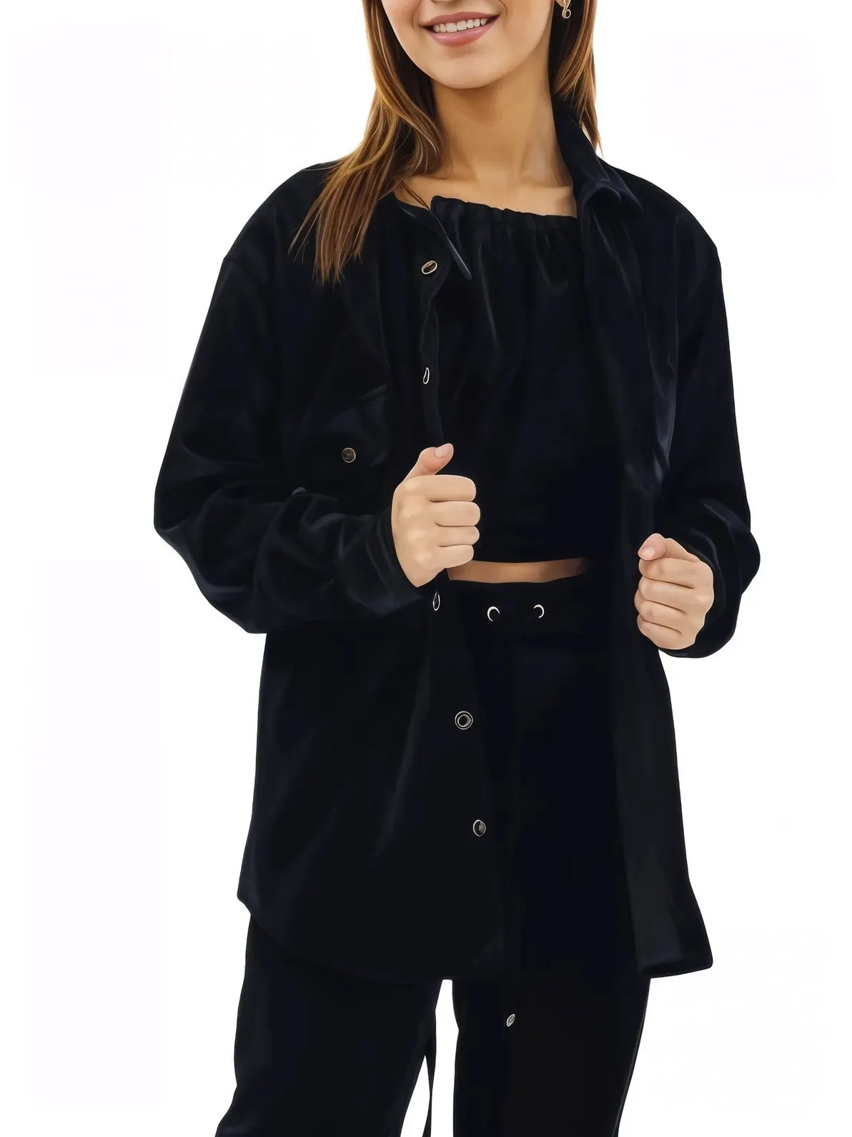 Buttery Soft Velvet Jogger Pants with Adjustable Waistband Black