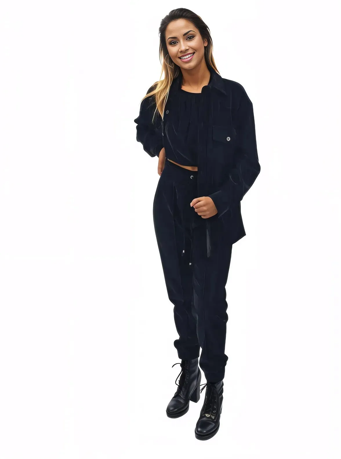 Buttery Soft Velvet Jogger Pants with Adjustable Waistband Black