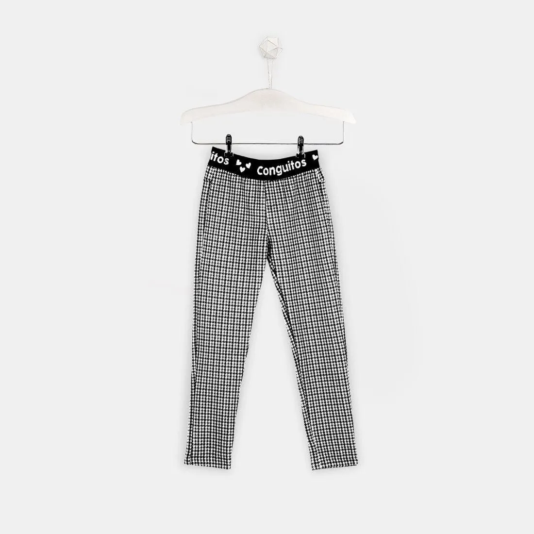 Girls Houndstooth Black Leggings