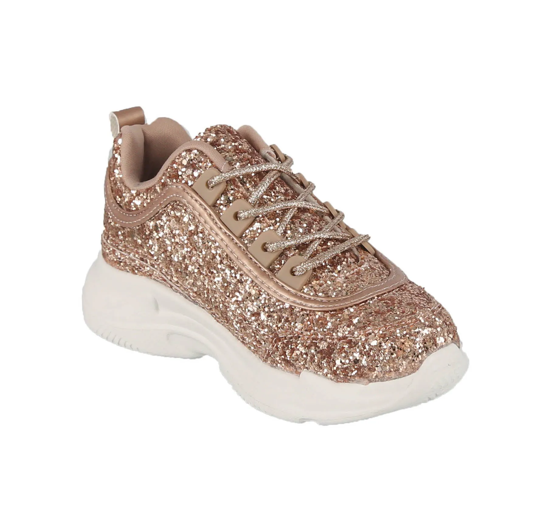 KID'S SHOES ROSE GOLD GLITTER TENNIS SNEAKERS KORY-1K