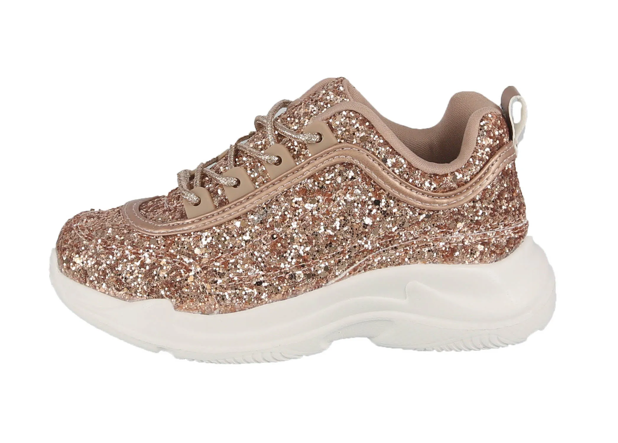 KID'S SHOES ROSE GOLD GLITTER TENNIS SNEAKERS KORY-1K