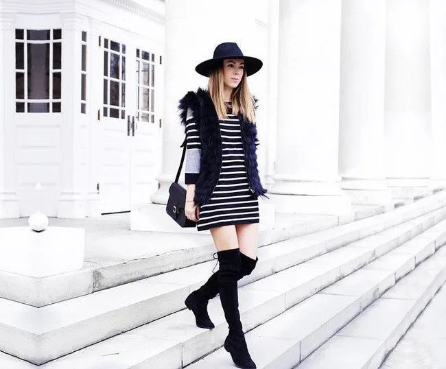 Sexy Black Elastic Over Knee High Boots