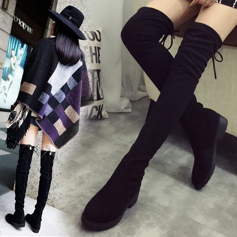 Sexy Black Elastic Over Knee High Boots