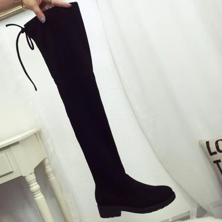 Sexy Black Elastic Over Knee High Boots
