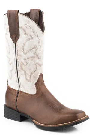 WOMENS TAN VAMP AND WHITE LEATHER SHAFT